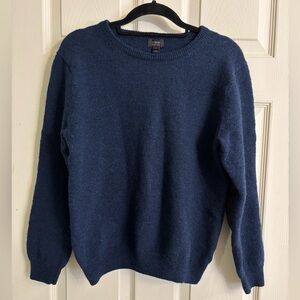 J. Crew Navy Fisherman 100% Merino Wool Knit Sweater Slim Fit with Elbow Patches